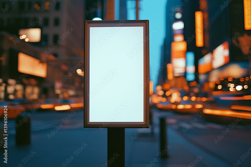 Aufkleber close up of an empty blank advertising panel in an illuminated cityscape showcasing vibrant urban li