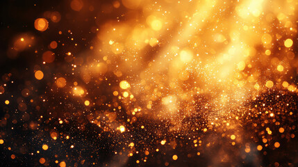Fototapeta premium A vibrant abstract background showcases a dynamic explosion of golden sparkles and bokeh lights against a dark backdrop creating a luxurious and festive atmosphere perfect for