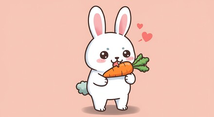 Fototapeta premium Cartoon Bunny Eating a Carrot