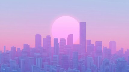 Fototapeta premium Pastel city skyline sunset, futuristic architecture, digital art, website banner