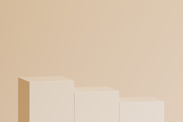 Three-step podium display against a simple beige backdrop