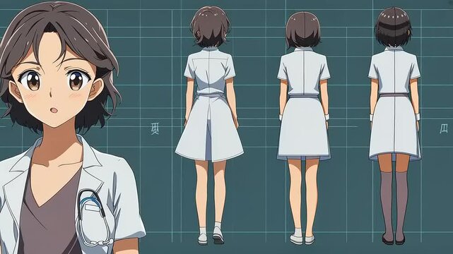 Anime Character Design: Female Doctor Multiple Views