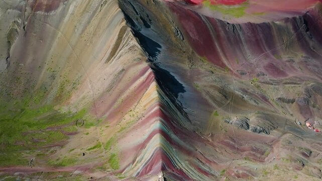 Aerial View of Vinicunca (Rainbow Mountain) and its Multicolored Peaks, Peru