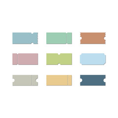 Set of vector multi-colored tickets 9 pieces. Template for various events and creating your own design