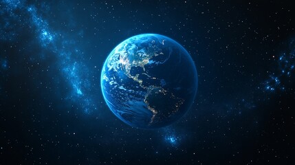 Fototapeta premium Planet earth is reimagined as an abstract polygon accompanied by a hologram and situated on a dark blue background