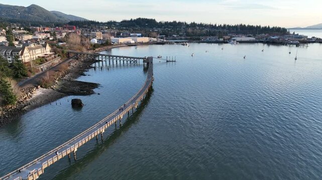 Drone flight along South Bay Trail looking at Fairhaven, Bellingham