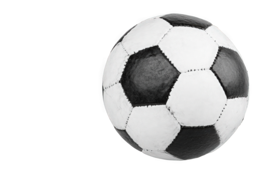 Classic black and white soccer ball on a clean white background.