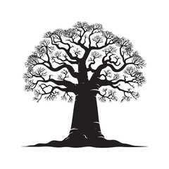 Baobab Tree Vector Silhouette, Iconic African Tree Outline, Bold Nature-Inspired Clipart for Wall Art, Logos, Stickers, Apparel, Digital Prints, Crafts, Posters, and Home Decor.