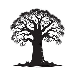 Baobab Tree Vector Silhouette, Iconic African Tree Outline, Bold Nature-Inspired Clipart for Wall Art, Logos, Stickers, Apparel, Digital Prints, Crafts, Posters, and Home Decor.