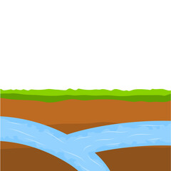 Obraz premium Flowing underground river. Vector nature and ecology. Flat cartoon illustration