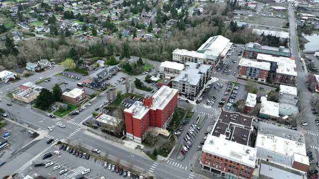 Drone flight over Fairhaven Bellingham rotating helix facing South