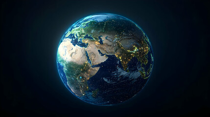 Fototapeta premium Digital Illustration Of Earth At Night With City Lights