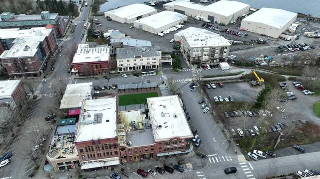 Drone flight over Fairhaven, Bellingham rotating helix