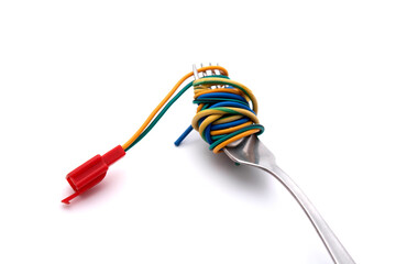 Naklejka premium Table fork and spaghetti wires