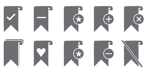 Bookmark with checkmark icon set. Bookmark Confirm Icon. study book favorite page mark symbol.