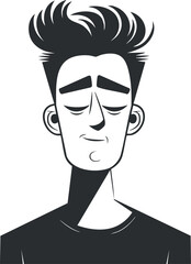A stylish and minimalist illustration of a young man with a casual expression and unique hairstyle.