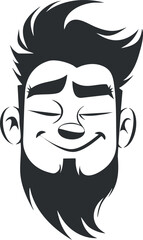 A cheerful cartoon illustration of a smiling man with a beard and playful expression.