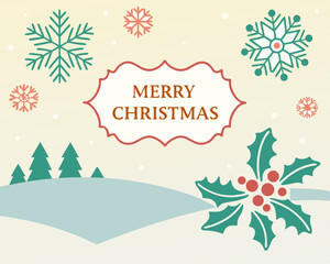 Merry Christmas greeting card with snowflakes and holly  