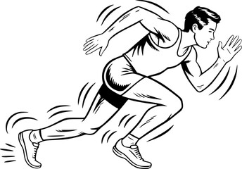 Fototapeta premium Runner Vector – Male Athlete Running Illustration, Jogger, Sprinter, Track Runner, Marathon Clipart, Sportsman in Motion, Fitness Man, Side View Running Pose Graphic