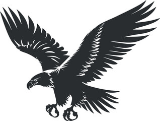 Naklejka premium A stylized black illustration of an eagle soaring with outstretched wings.