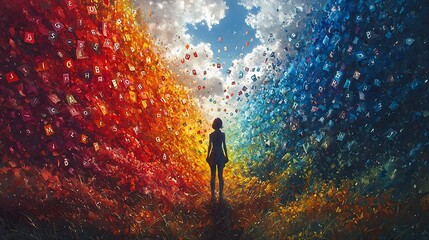 Fototapeta premium Persons mind visualizing the colors of the rainbow as the acronym ROY G BIV with letters and hues floating in their thoughts forming a cohesive and organized pattern