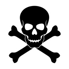 Black pirate flag featuring the skull and crossbones symbol of death and danger