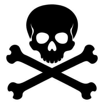 recommend clip art: Black pirate flag illustration featuring a skull and crossbones symbol of danger and death