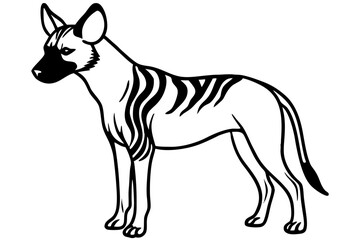 african wild dog silhouette line art vector illustration