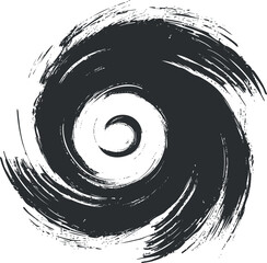 An abstract swirling spiral design in black representing motion and energy.