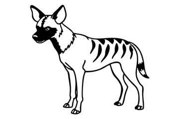 african wild dog silhouette line art vector illustration