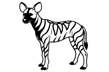 african wild dog silhouette line art vector illustration