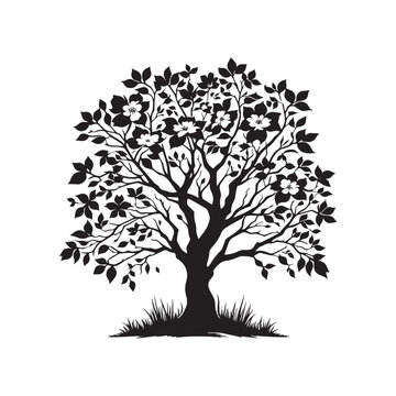 black tree silhouette with flowers clip art preview