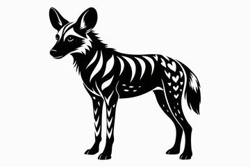 african wild dog silhouette line art vector illustration