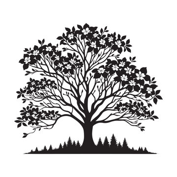 black tree silhouette with flowers clip art preview