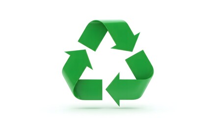 Obraz premium Green recycle symbol against a white background. The symbol is the universal recycling code, consisting of three chasing arrows in a loop.