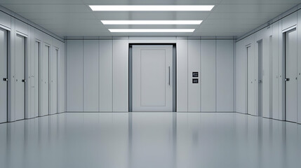 Empty Modern White Corridor With Doors