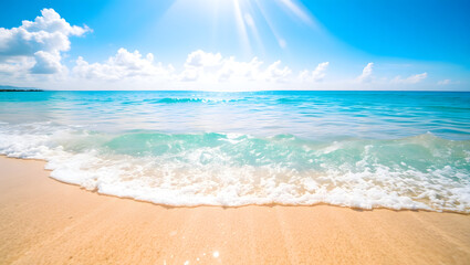 Tranquil Seaside Scene Sunlit Tropical Beach with Gentle Waves