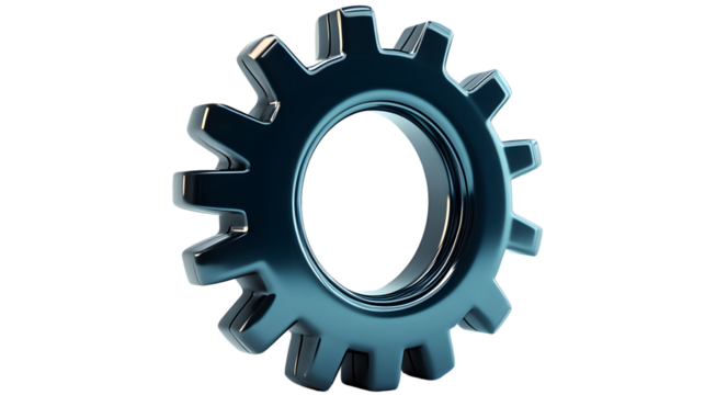 3D Rendered Metallic Gear Icon with High Detail and Reflective Surface for Technology and Engin