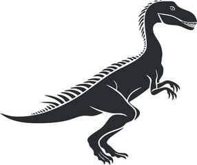 Fototapeta premium A black silhouette illustration of a dinosaur raptor in a dynamic pose.