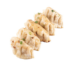 portion of gyozas isolated oriental japanese top view seasoned isolated