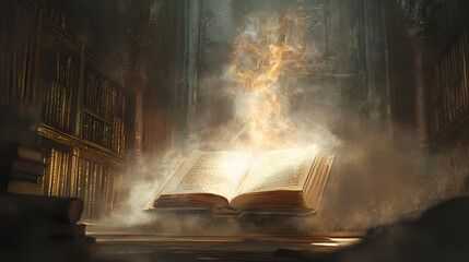 An open book emitting a veil of ethereal smoke evoking a sense of magic mystery and intellectual intrigue this captivating image sparks the imagination and curiosity. Veiled Manuscript. Illustration