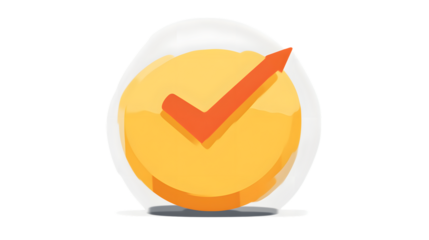 Approval Checkmark Icon with Orange Tick on Yellow Circle Verification Symbol Success Confirm