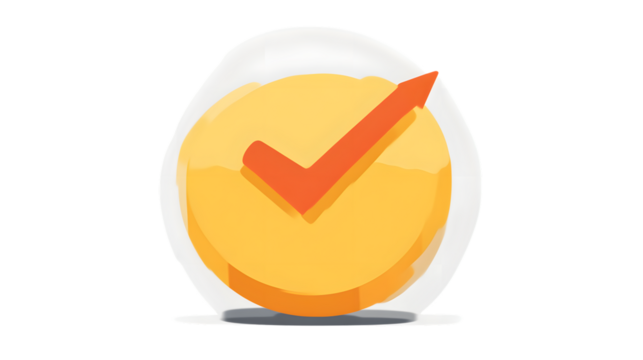 Approval Checkmark Icon with Orange Tick on Yellow Circle Verification Symbol Success Confirm