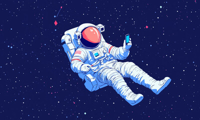 Astronaut using mobile phone in space, Generative Ai Illustration