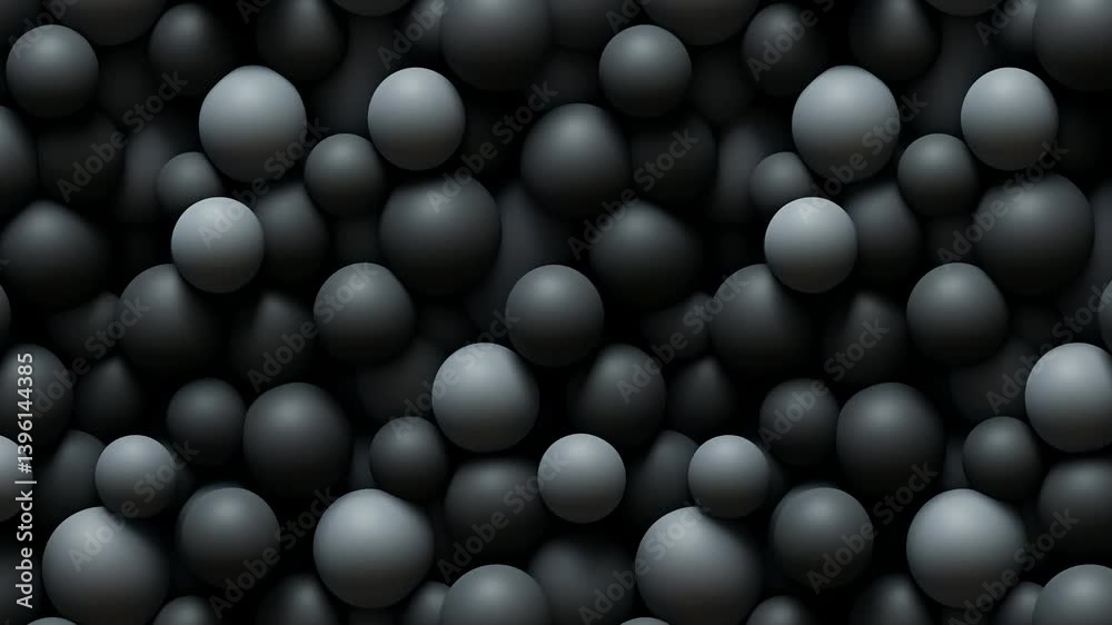 Poster dark-toned floating spheres with soft highlights in an endless loop.