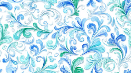 Elegant blue and green flourish seamless pattern design for tablewear and textile decoration