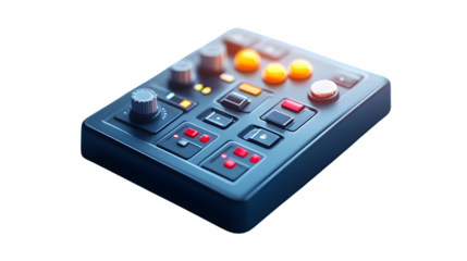 Control Panel with Illuminated Buttons and Knobs for Technical Equipment