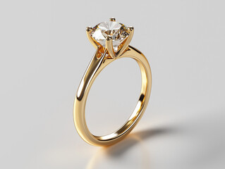 Shiny gold ring holding sparkling solitaire diamond: luxury and romance