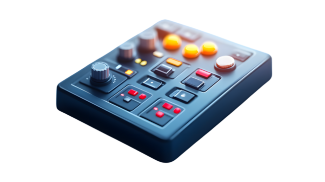 Control Panel with Illuminated Buttons and Knobs for Technical Equipment