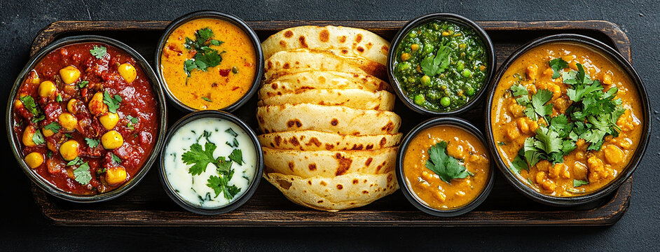 flat lay view of an Indian food plate 